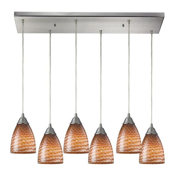Arco Baleno 6-Lght Rectangular Pndnt in Satin Nckl w/Coco Glass, Elk Lighting, Mfr#: 416-6RC-C